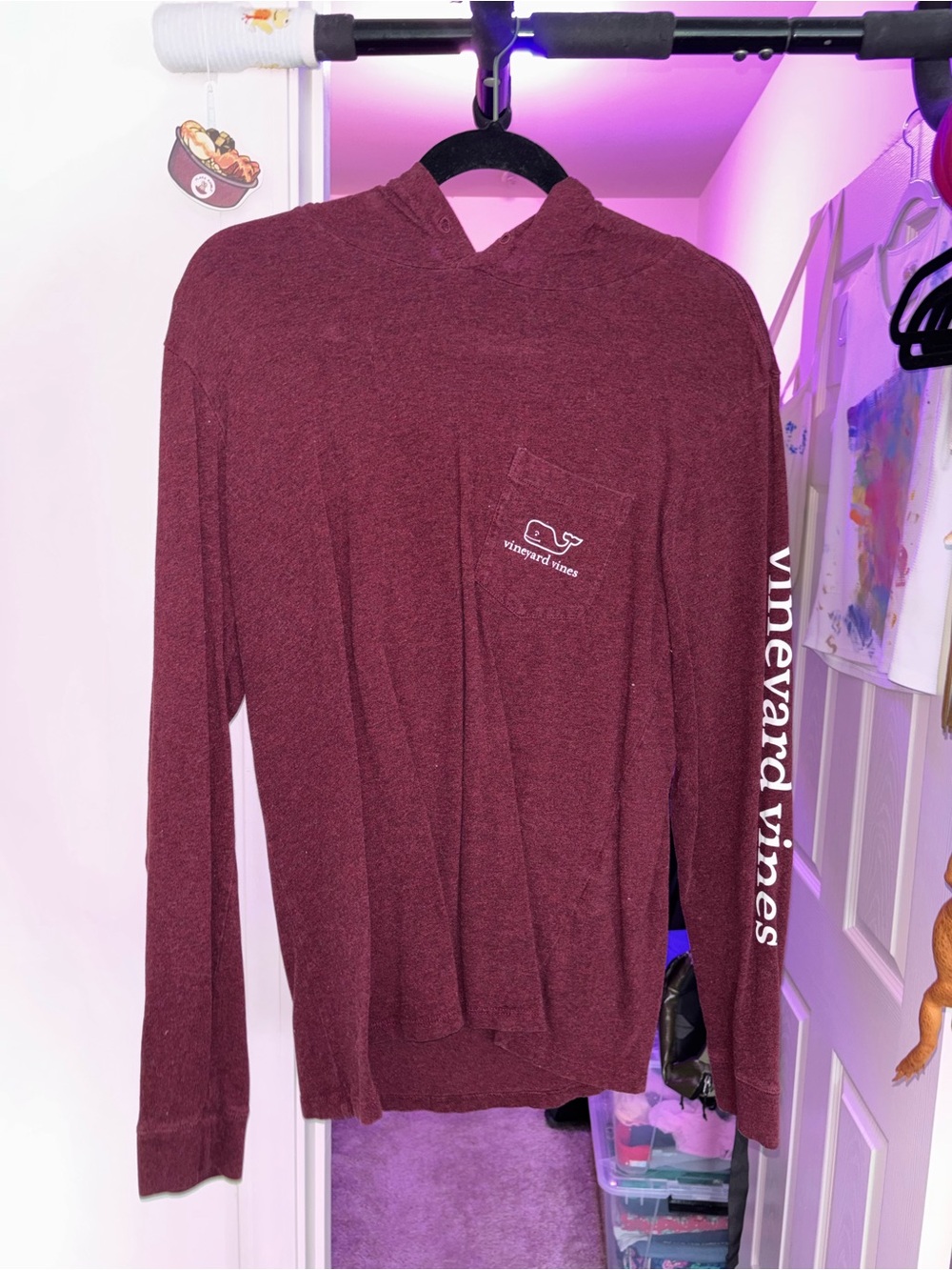 Vineyard Vines Maroon Hooded Long-Sleeve Pocket Tee